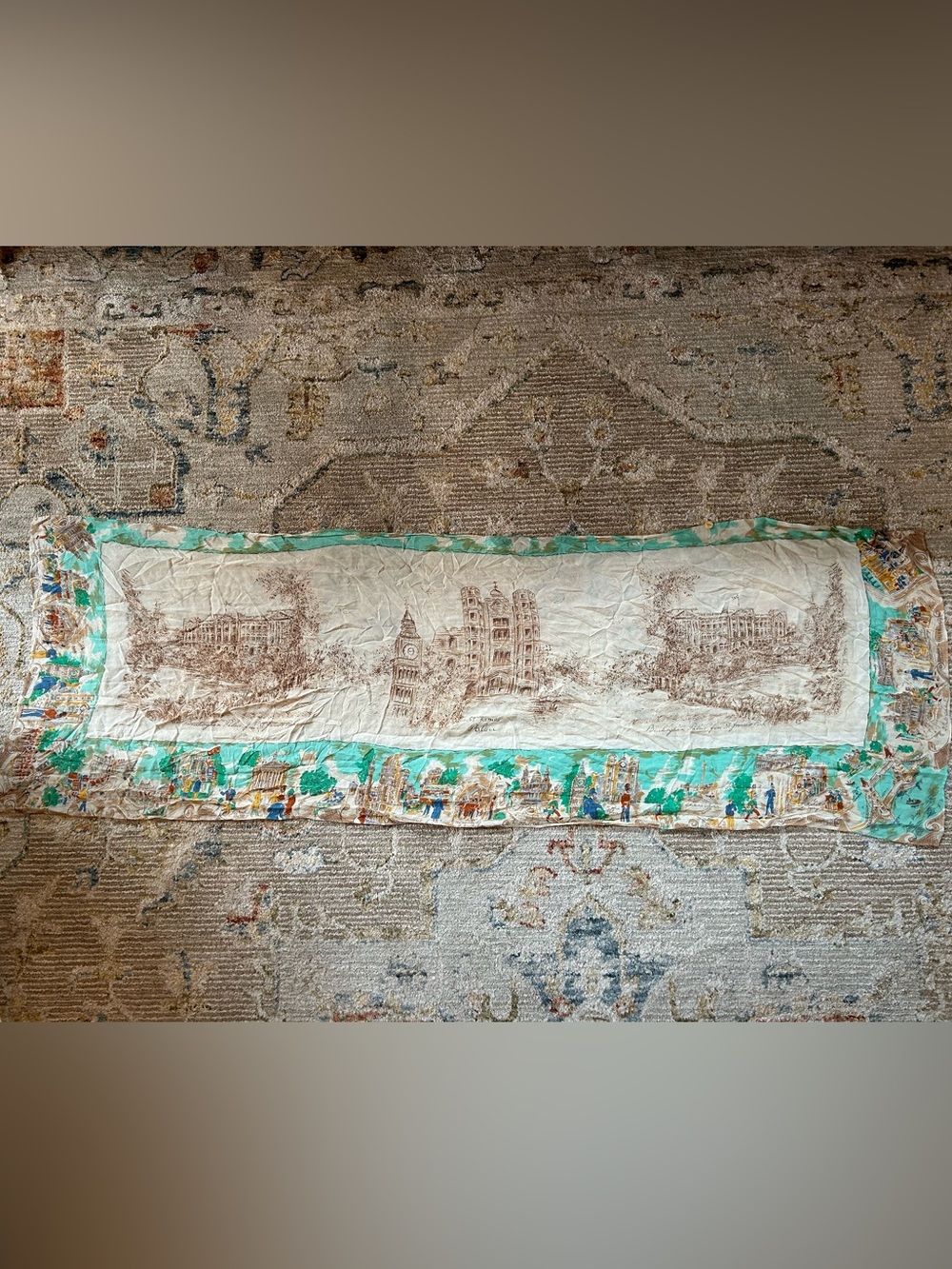 vintage Buckingham palace at st James park Scenic Print Wrap in Cream and Aqua